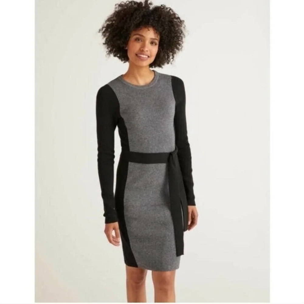 boden sweater dress Holly Knitted Shift Dress-Black 90% Cotton Boden Wool Scoop Neck Long
